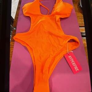 Neon Orange Cut Out High Waisted One Piece Swimsuit